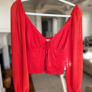 URBAN OUTFITTERS Bright Red Long Sleeve Crop Top Blouse Size S